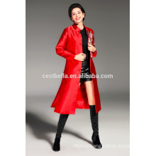 Зима новый стиль зрелость женские длинные пальто элегантной вышивкой ручной работы шерсть цветы